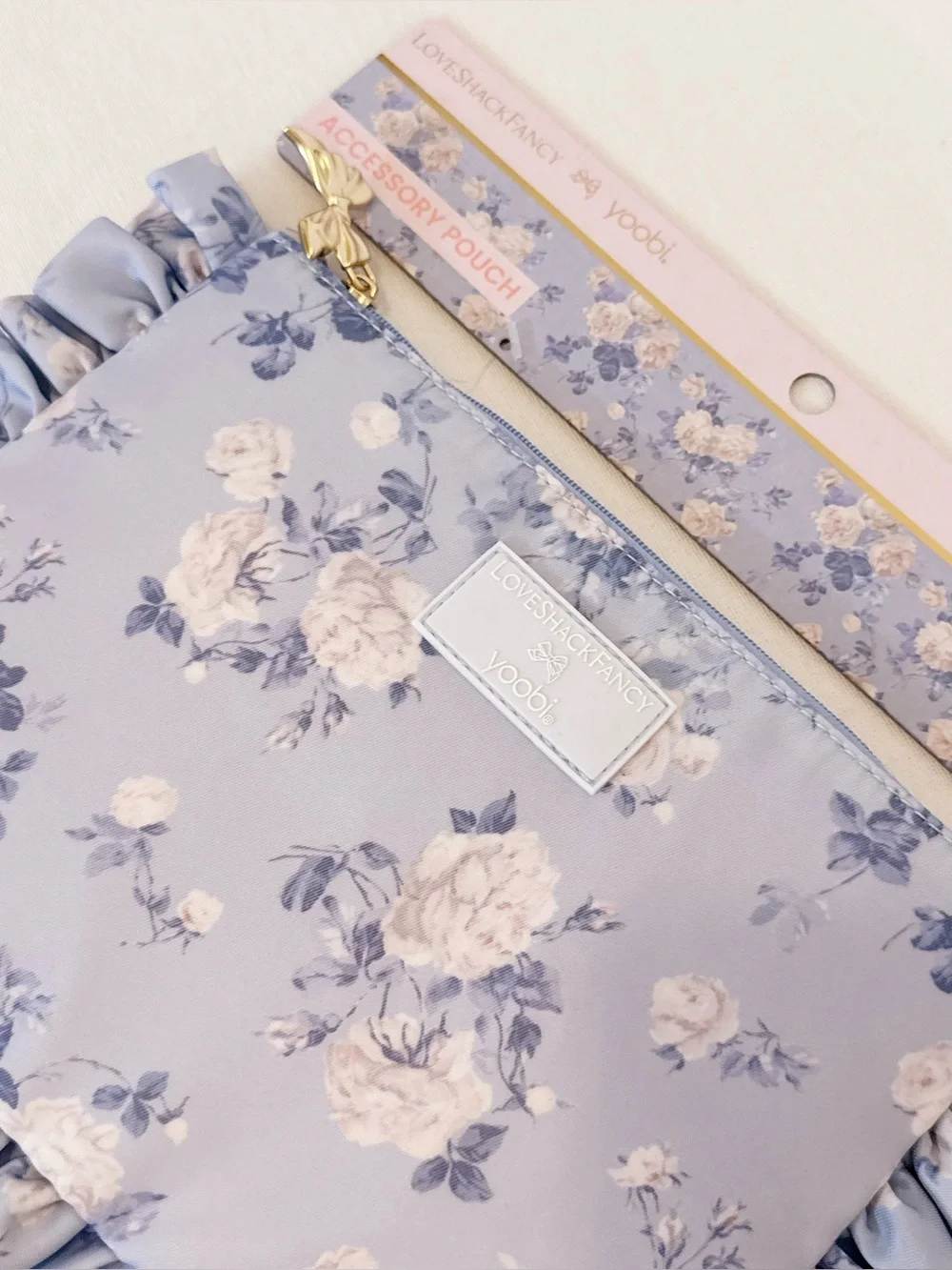 NWT LoveShackFancy x Target Yoobi Ruffle Pencil Case Pouch Whisper Blue